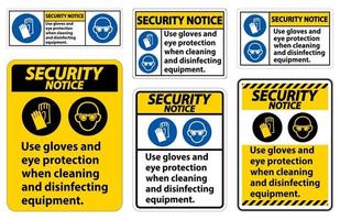 Sicherheitshinweis Handschuhe und Augenschutzschild auf weißem Hintergrund verwenden vektor