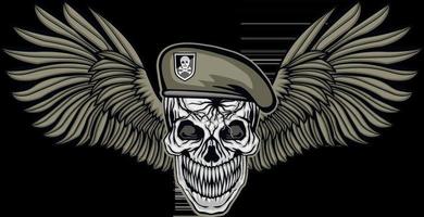 militär skylt med skalle och vingar grunge vintage design t-skjortor vektor