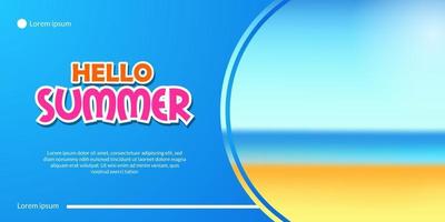 Hallo Sommer Banner mit Urlaub Sand Strand Küste Landschaft Illustration mit blauem Hintergrund vektor