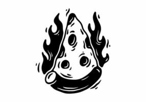 illustration tatuering av en skiva pizza med brand vektor