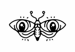 schwarz und Weiß Farbe von Schmetterling mit groß Mensch Augen tätowieren vektor