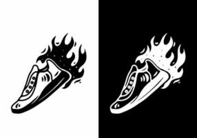 schwarz und Weiß tätowieren Design von Schuhe und Feuer Flamme vektor