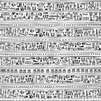 egyptisk text hand dragen mysterium hieroglyfer barnslig sömlös mönster vektor illustration på vit bakgrund