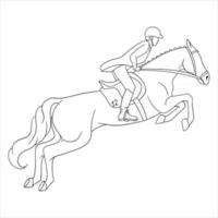 ridning kvinna ridning häst hoppar över hinder linje stil vektor