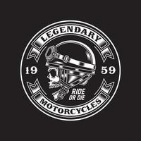 Vintage Biker Schädel Emblem in schwarz und weiß vektor