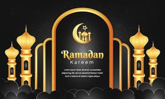 schöner realistischer schwarz-goldener Ramadan-Kareem-Hintergrund mit Laternen vektor