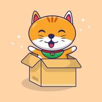 niedliche Katze in der Box Cartoon lustige Katze spielen mit Box Katze Cartoon Illustration Vektor