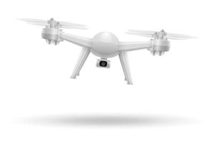 Smart Quadrocopter der mobilen Drohne aus der Luft für Video- und Fotoshooting-Vektorillustrationen lokalisiert auf weißem Hintergrund vektor