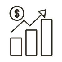 Statistikbalken und Symbol für den Münzdollar-Linienstil vektor