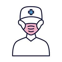 männliche Krankenschwester, die medizinische Maskenlinie trägt und Stilikone füllt vektor