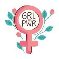 flicka makt bokstäver med kvinnligt kön och rosor vektor