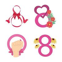 kvinnors dag firande åtta mars händelse ikoner anger vektor