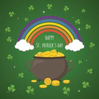 Happy St Patricks Day Cartoon Topf oder Kessel mit Goldmünzen vektor