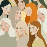 weiblich vielfältig Gesichter von anders Frauen Einheit Charakter. Vektor Illustration.
