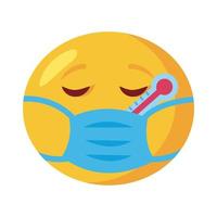 emoji ansikte bär medicinsk mask och termometer platt stilikon vektor