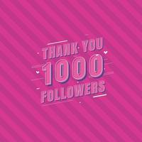 tack 1000 följare firande gratulationskort för 1k sociala följare vektor