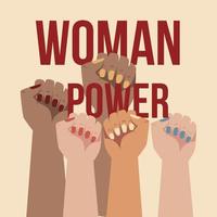 kvinnors dag olika händer upp tjej makt gratulationskort vektor