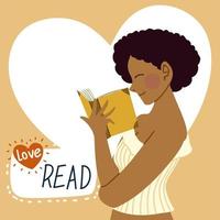 afro amerikansk kvinna som läser bok älskar att läsa vektor