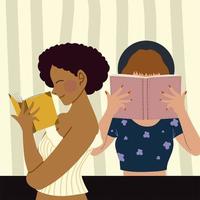unterhaltsame Frauen, die Bücherporträt lesen vektor