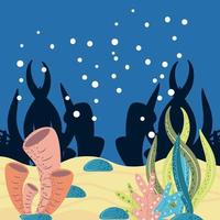 undervattensvärldens tång koraller bubblar stenar och sand vektor