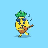söt ananas karaktär spelar gitarr och sjunger vektorillustration vektor
