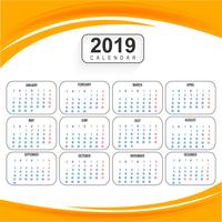 Kalender 2019 Vorlage mit Wellenhintergrund vektor