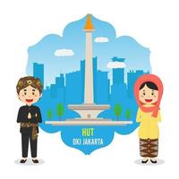 Geburtstag Jakarta Hintergrund mit Charakter vektor