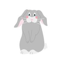niedliches lustiges graues Kaninchen auf weißem Hintergrundvektorbild in der flachen Artdekoration der Karikatur für Kinderplakate Postkarten Kleidung und Innendekoration vektor