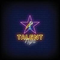 Talent Nacht Leuchtreklamen Stil Text Vektor