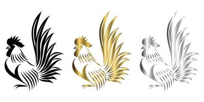 Vektor Linie Kunst Illustration Logo eines Zwerghuhns steht es gibt drei Farben schwarz Gold und Silber
