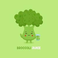 söt leende broccoli juice karaktär vektor