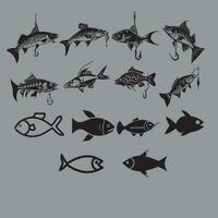 svart och skön fisk jakt ikon vektor