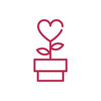 glückliche Valentinstag Topfpflanze geformte Herz Liebe rote Linie Design vektor