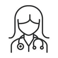 Online-Gesundheit Ärztin mit Stethoskop Charakter Covid 19 Pandemie Linie Symbol vektor