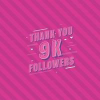 tack 9k anhängare firande gratulationskort för 9000 sociala anhängare vektor