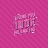 tack 100k anhängare firande gratulationskort för 100000 sociala anhängare vektor