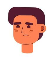 olycklig caucasian ung man semi platt vektor karaktär huvud. redigerbar tecknad serie avatar ikon. misslyckad entreprenör ansikte känsla. färgrik fläck illustration för webb grafisk design, animering