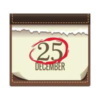 Kalender mit 25 Dezember Datum Weihnachten Ikone vektor