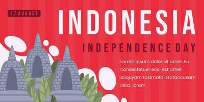 indonesisch Unabhängigkeit Tag 17 August Banner mit rot Hintergrund und Tempel Vektor Illustration