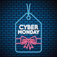 Cyber Montag Verkauf Neonlicht mit Tag in der Wand hängen vektor