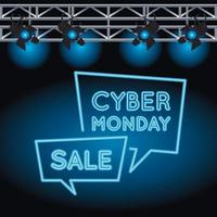 Cyber Montag Verkauf Neonlicht mit Sprechblasen und Lampen vektor