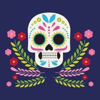 Dia de los Muertos Feierplakat mit Schädelkopf und Blumen vektor