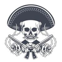 dia de los muertos affisch med mariachi skalle och vapen korsade ritade vektor