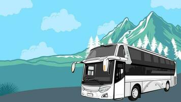 lantlig genomresa buss med lantlig landskap bakgrund illustration vektor