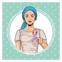 Brustkrebs-Bewusstseinsmonat mit Frau, die rosa Band anhebt vektor