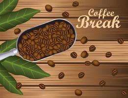 kaffepausaffisch med sked och korn i träbakgrund vektor