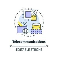 telekommunikation begrepp ikon. telekom industri. data sjö använda sig av fall abstrakt aning tunn linje illustration. isolerat översikt teckning. redigerbar stroke vektor