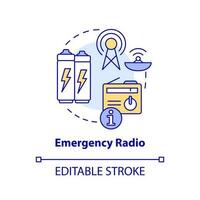 Notfall Radio Konzept Symbol. Information während nuklear Fall. Weg zu bleibe abgestimmt abstrakt Idee dünn Linie Illustration. isoliert Gliederung Zeichnung. editierbar Schlaganfall vektor