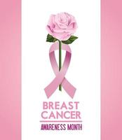 bröstcancermedvetenhet månad kampanj affisch med band rosa och ros vektor