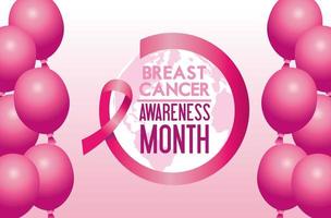bröstcancermedvetenhet månad kampanj affisch med band rosa och ballonger helium vektor